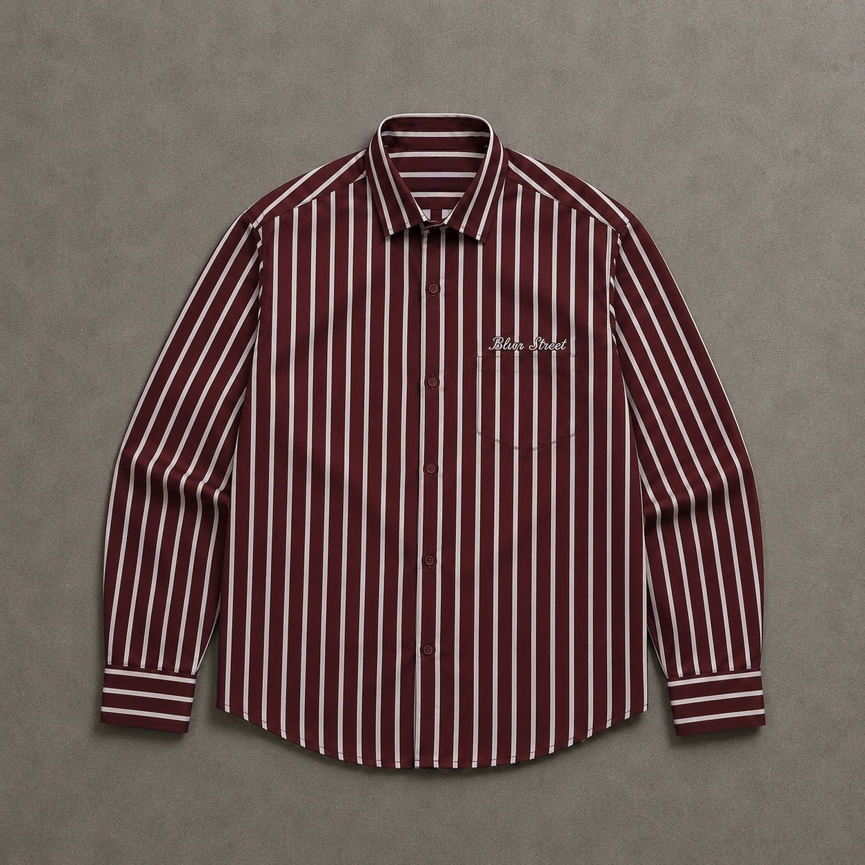 Boxy Fit Vertical Stripe Shirt – Maroon
