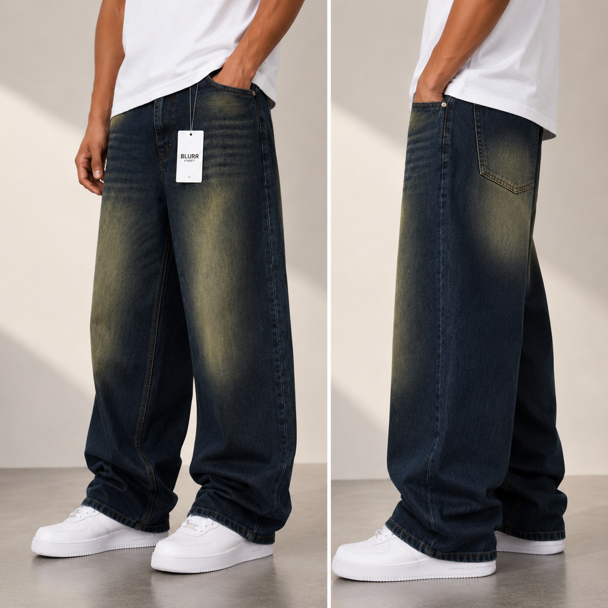 Vintage Wash Baggy Fit Jeans for Men