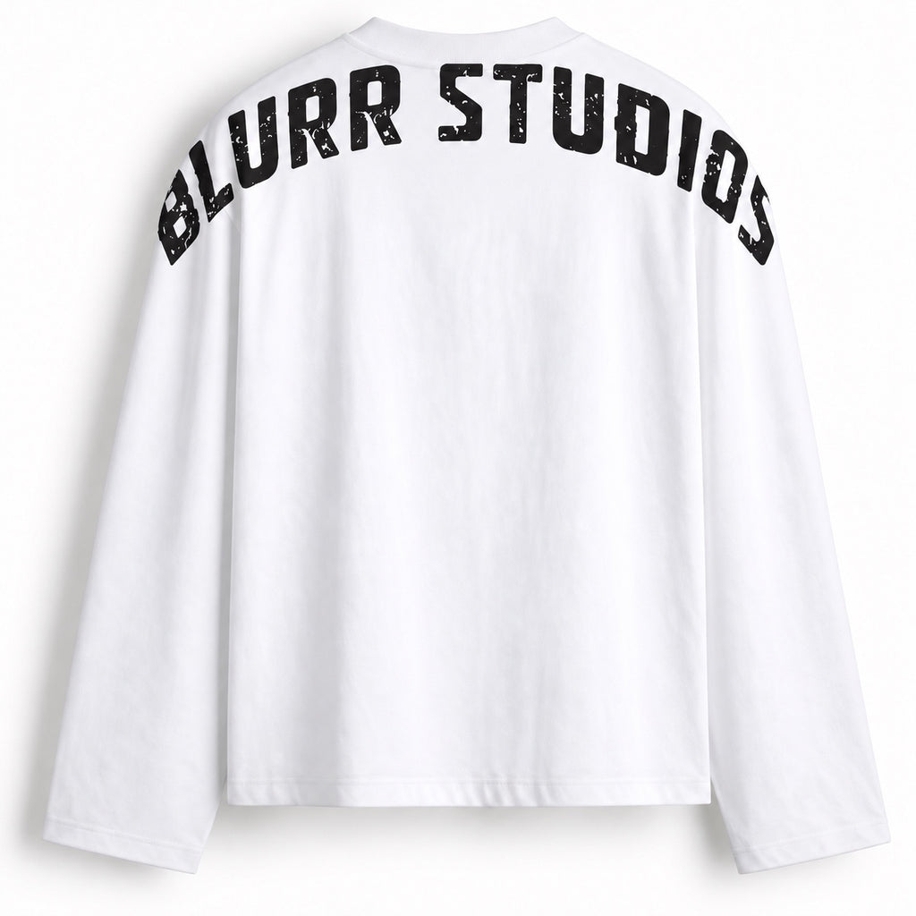 BLURR STUDIOS White Full Sleeve Boxy Fit T-Shirt