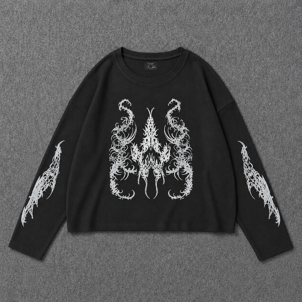 Black Gothic Scorpion Waffle Tee - Black
