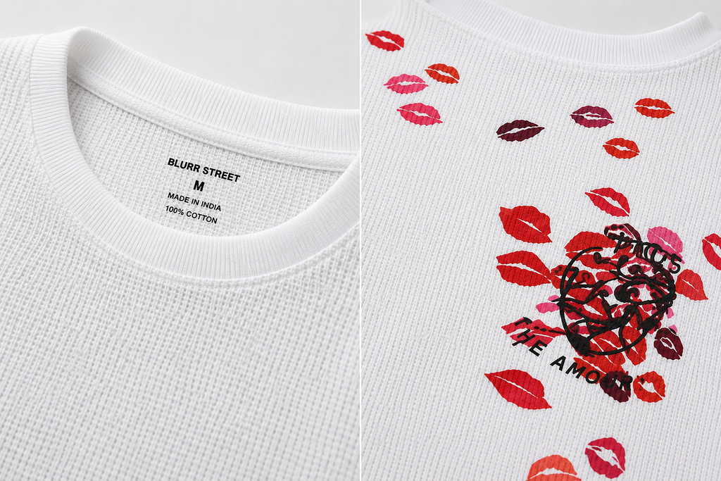 Blurr Street Kiss Mark Waffle Knit Unisex Full Sleeve TShirt – White