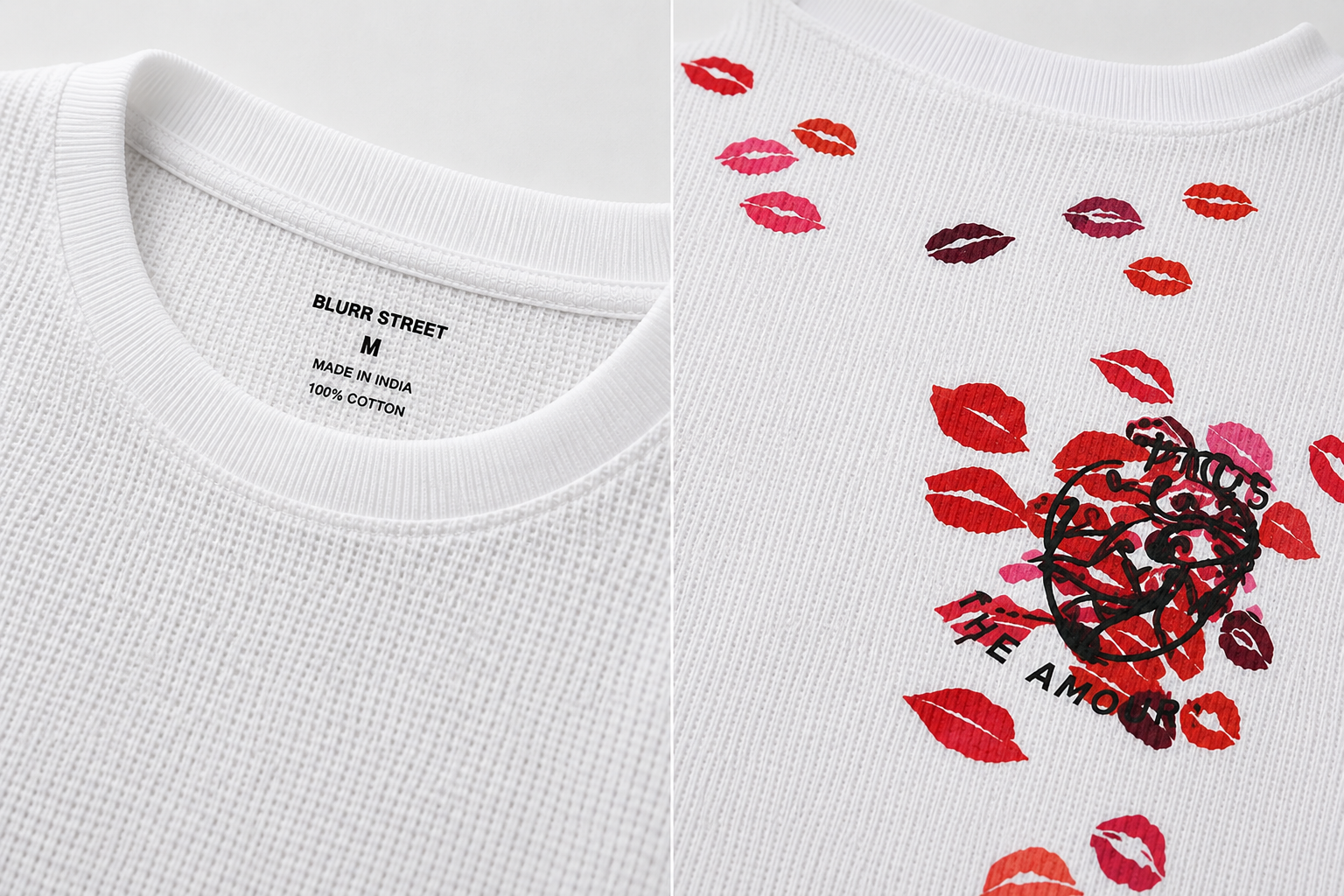 Blurr Street Kiss Mark Waffle Knit Unisex Full Sleeve TShirt – White