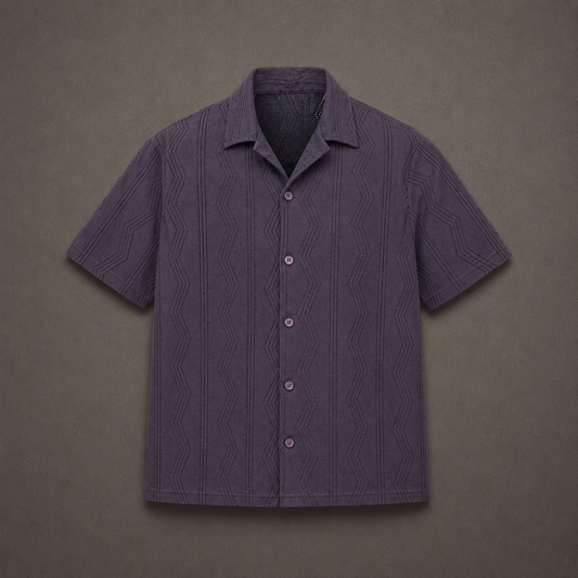 Midnight Wave Textured Cuban Collar Shirt
