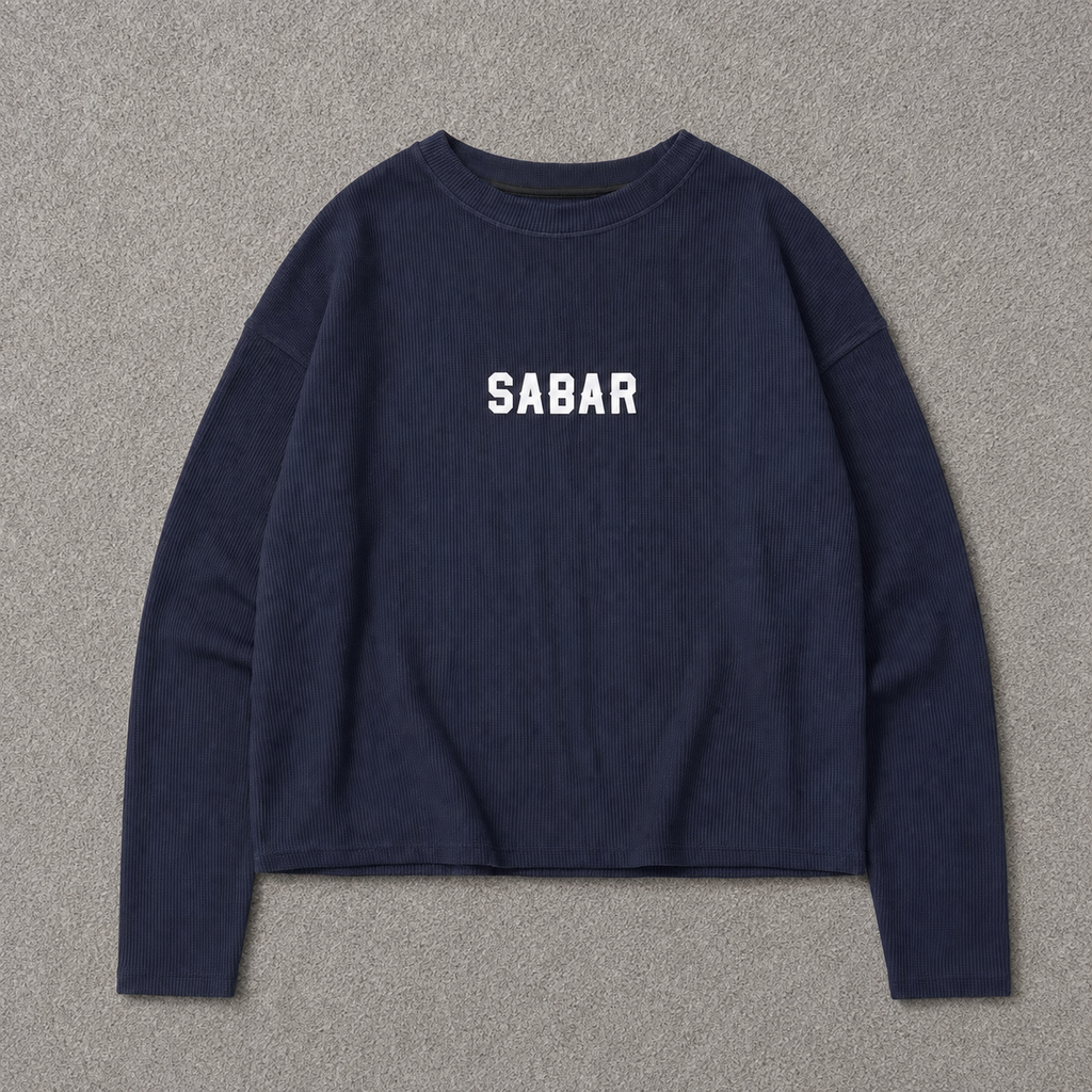 SABAR Navy Waffle Cropped Long-Sleeve T-Shirt
