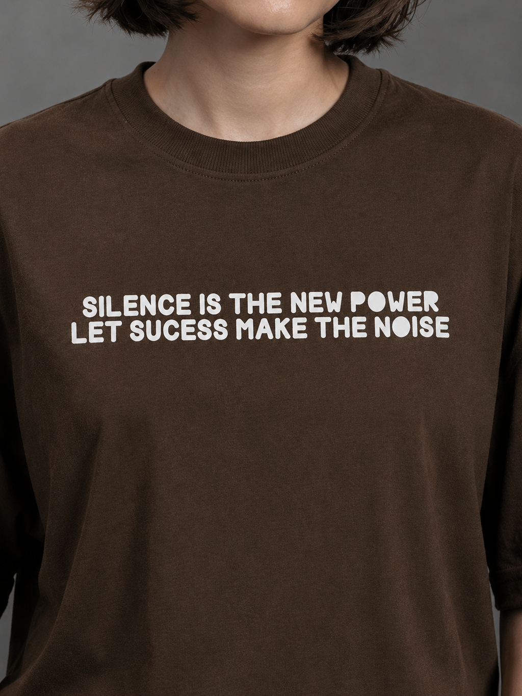 Silent Power Brown Oversized Graphic T-Shirt
