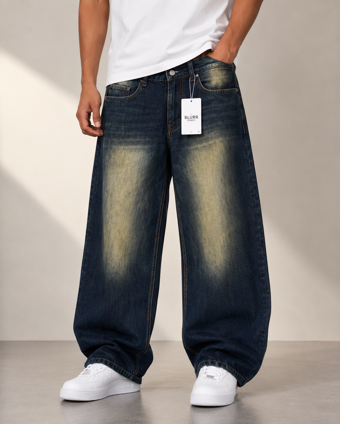 Vintage Wash Baggy Fit Jeans for Men