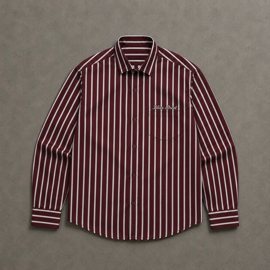 Boxy Fit Vertical Stripe Shirt – Maroon