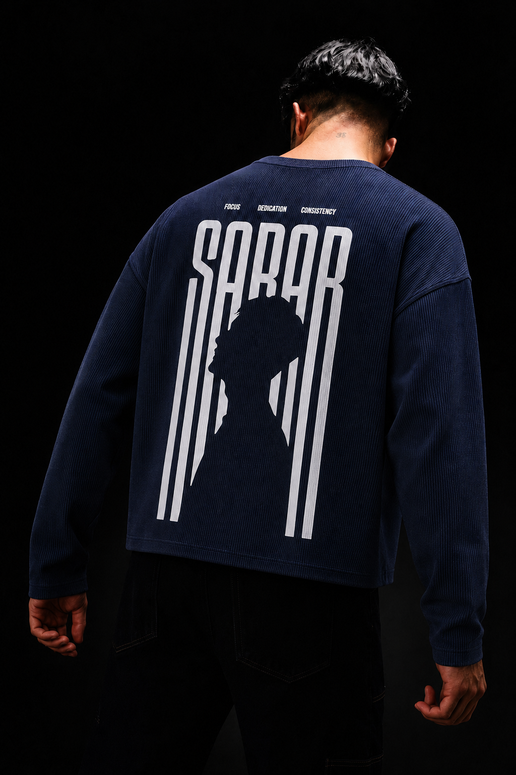 SABAR Navy Waffle Cropped Long-Sleeve T-Shirt