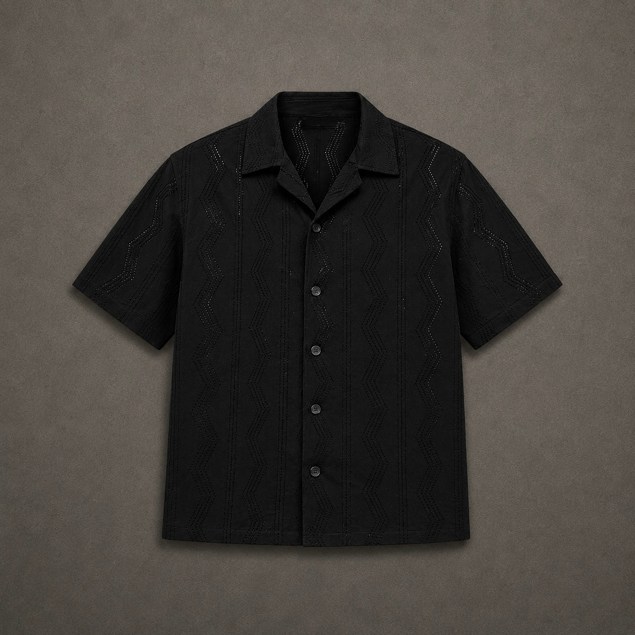 Midnight Wave Textured Cuban Collar Shirt