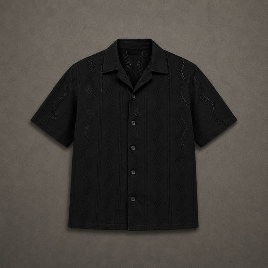 Midnight Wave Textured Cuban Collar Shirt