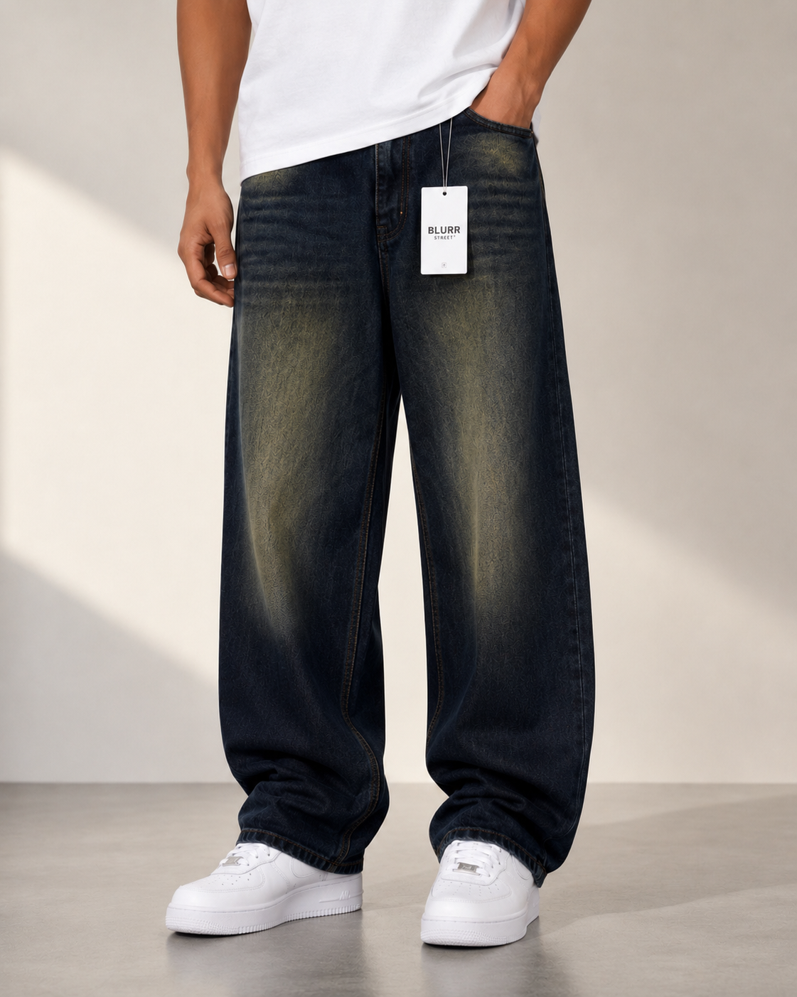 Vintage Wash Baggy Fit Jeans for Men