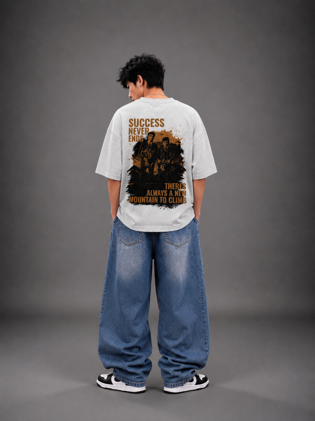 Success Never Ends Oversized Graphic T-Shirt – Grey