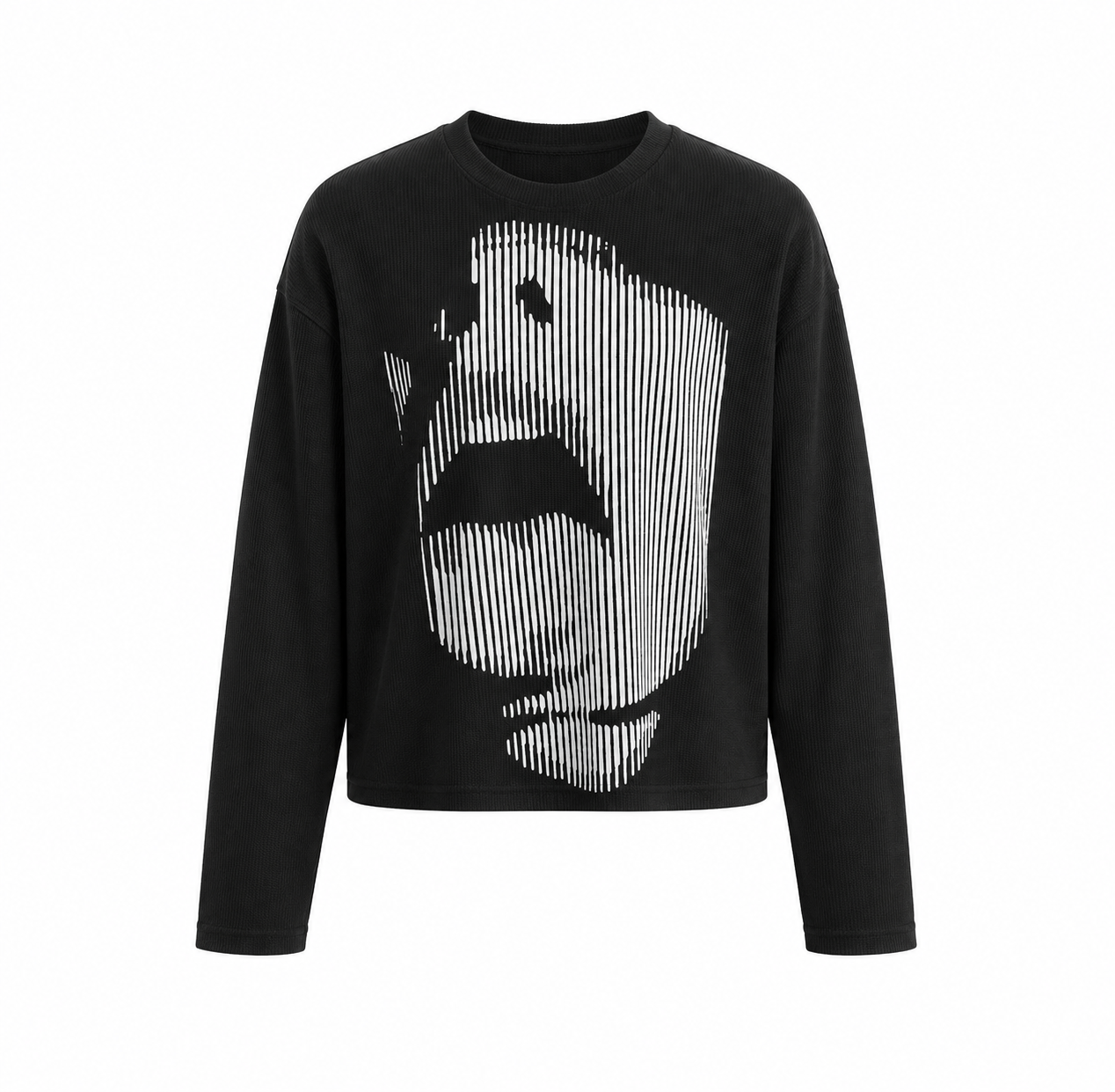 Shadow Face Waffle Cropped T-Shirt – Black Oversized Unisex