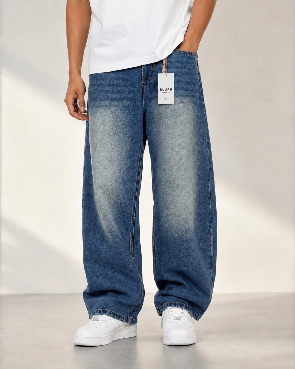 Vintage Wash Baggy Fit Jeans for Men