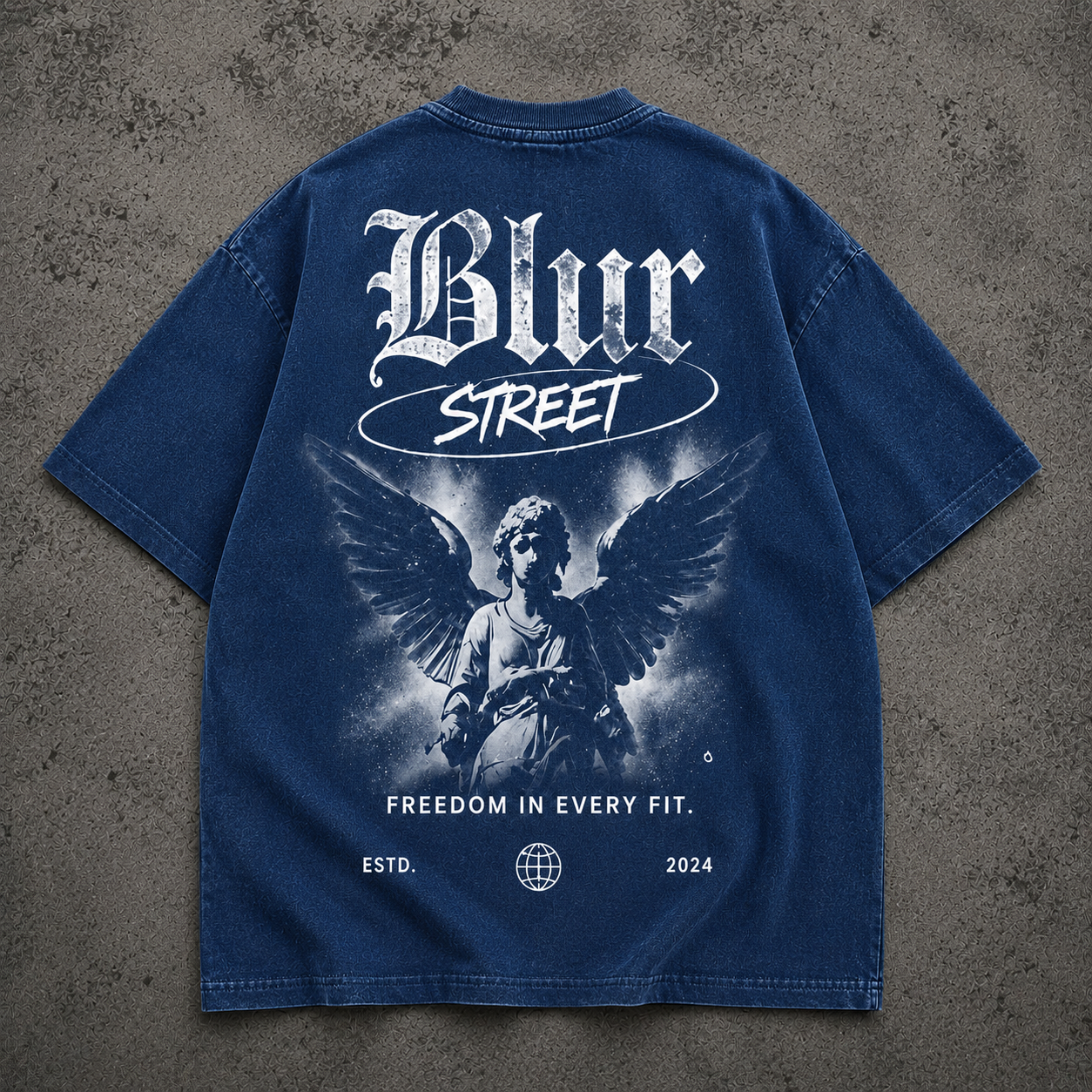 Blurr Street Angel Oversized Acid Wash Blue T-Shirt