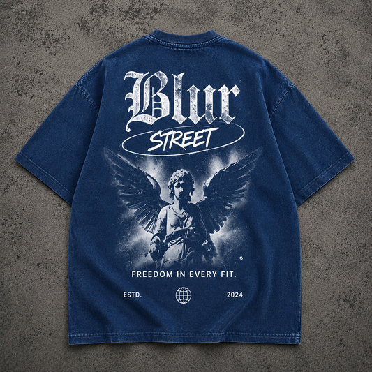 Blurr Street Angel Oversized Acid Wash Blue T-Shirt