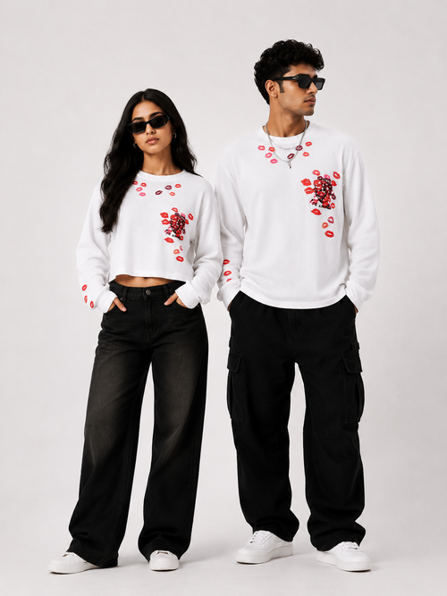 Blurr Street Kiss Mark Waffle Knit Unisex Full Sleeve TShirt – White