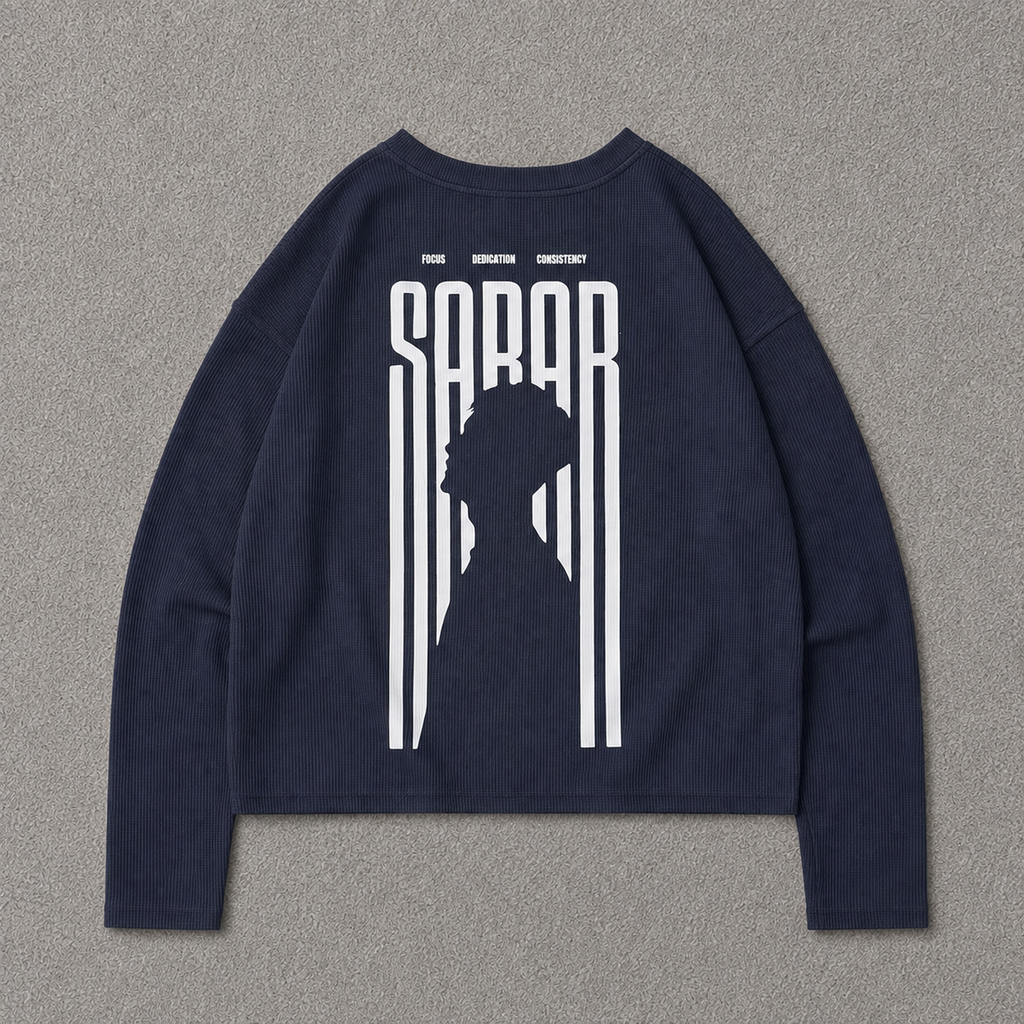SABAR Navy Waffle Cropped Long-Sleeve T-Shirt
