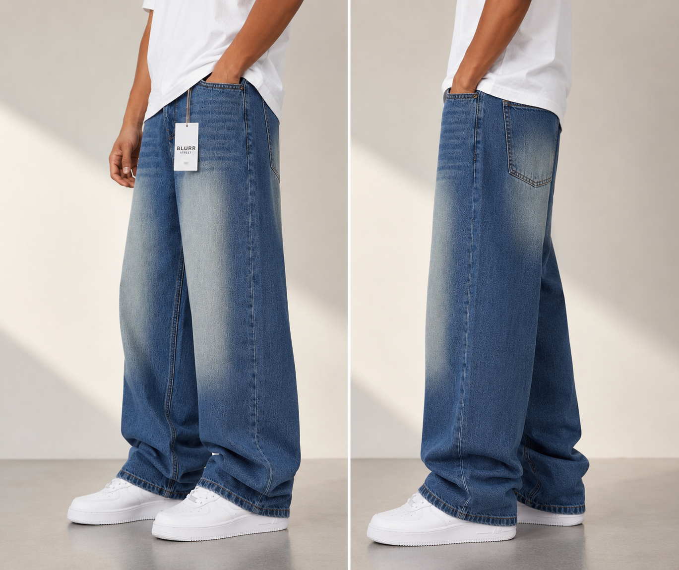 Vintage Wash Baggy Fit Jeans for Men
