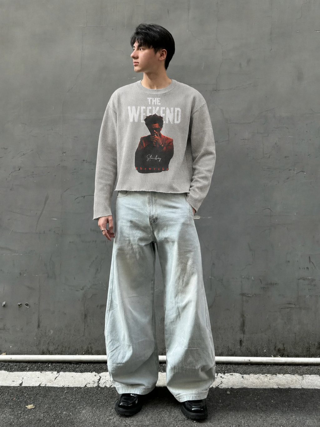 Starboy Grey Waffle Cropped T-Shirt