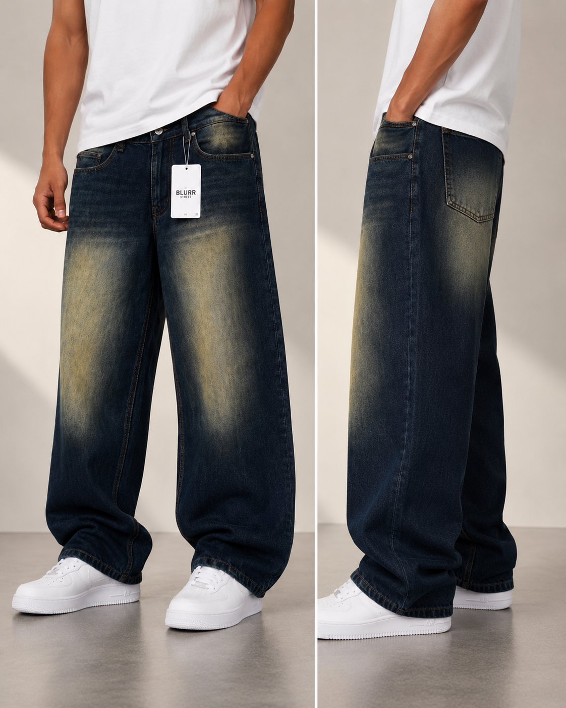 Vintage Wash Baggy Fit Jeans for Men