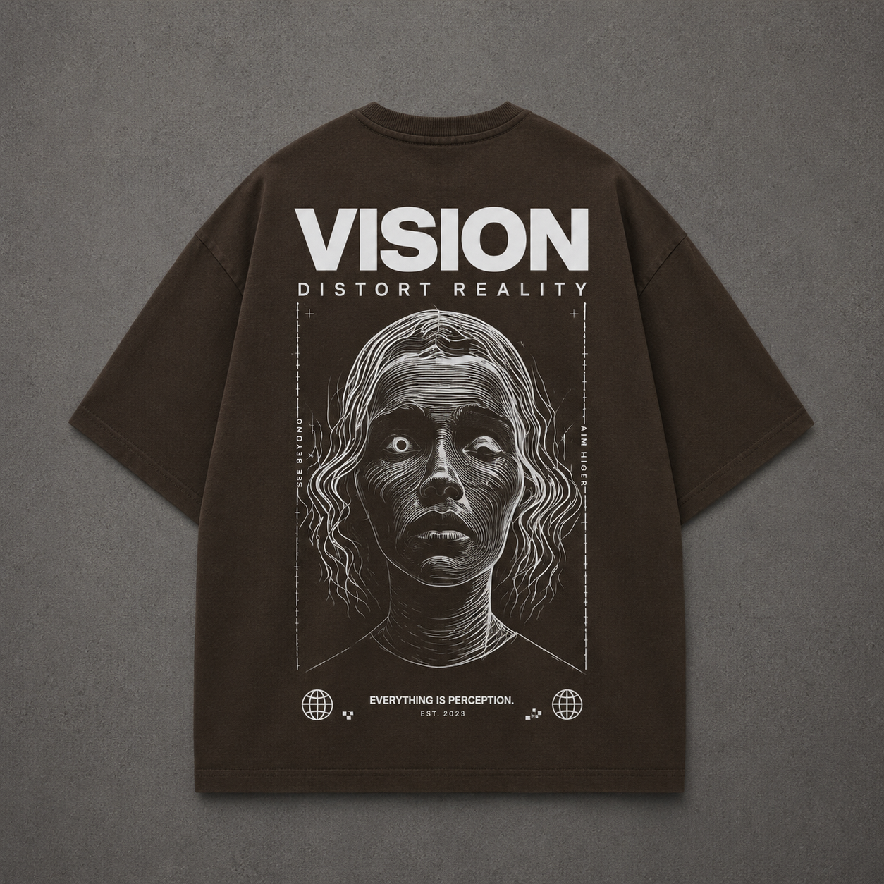 Vision – Distort Reality Oversized Coffee Brown T-Shirt