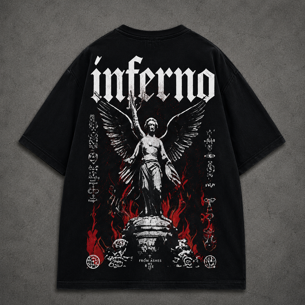 Inferno Angel Oversized Black Graphic T-Shirt