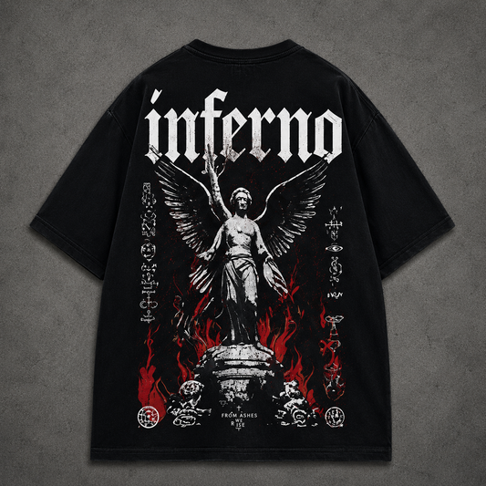 Inferno Angel Oversized Black Graphic T-Shirt
