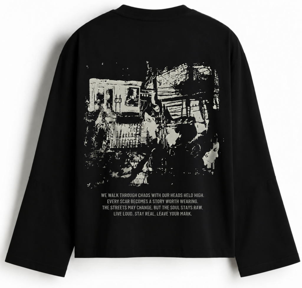 BLURR STREET Chaos Black Full Sleeve Boxy Fit T-Shirt