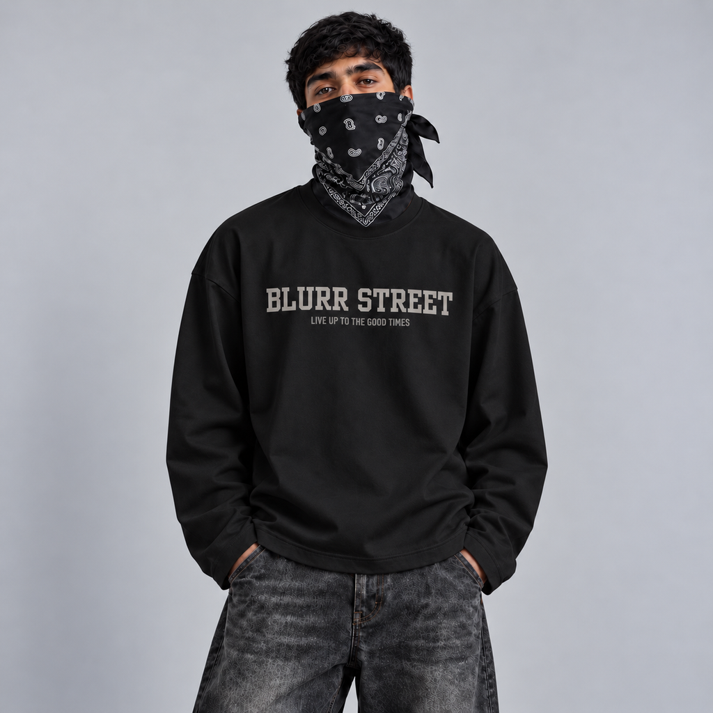 BLURR STREET Chaos Black Full Sleeve Boxy Fit T-Shirt