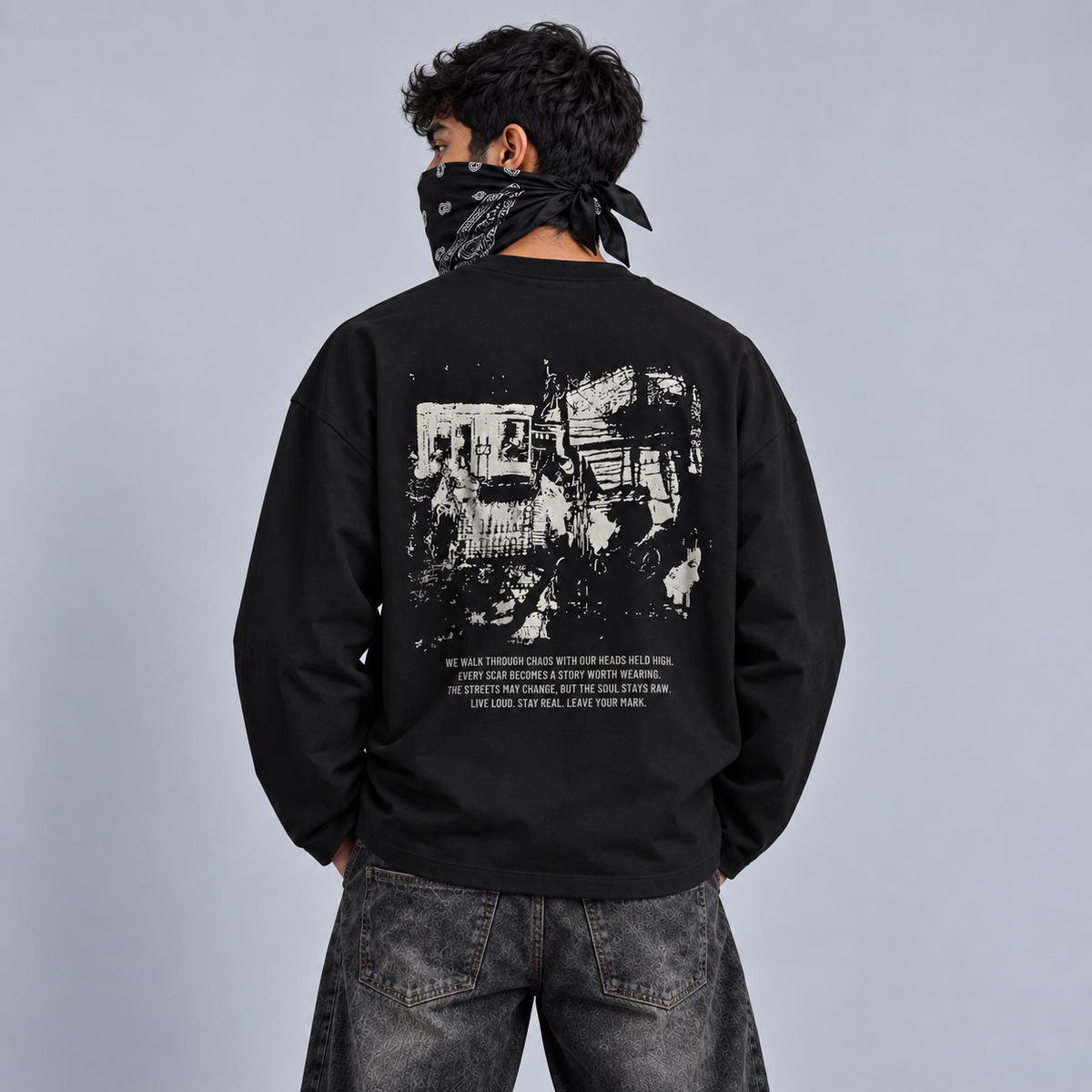 BLURR STREET Chaos Black Full Sleeve Boxy Fit T-Shirt
