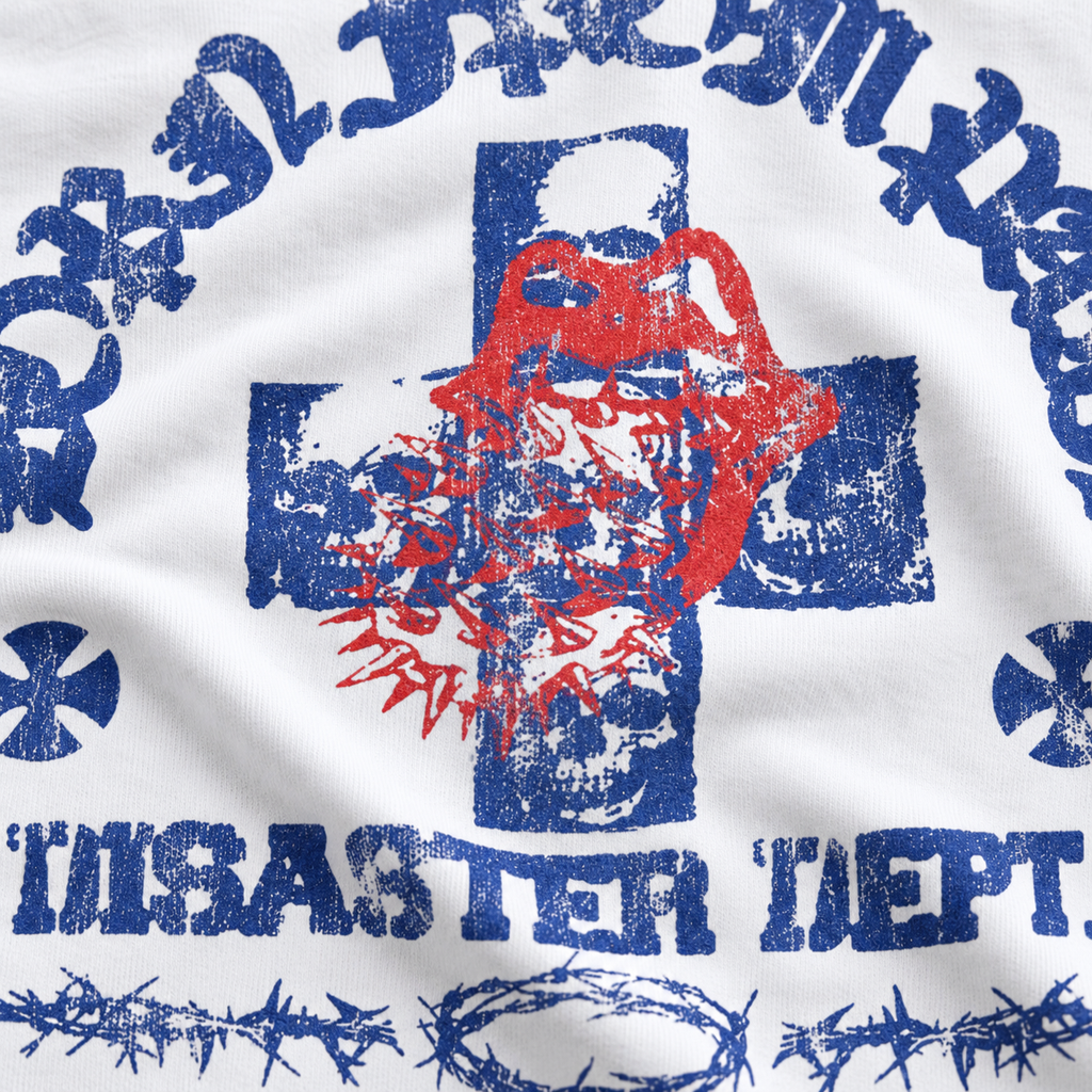White Blue & Red Graphic Full Sleeve Boxy Fit T-Shirt
