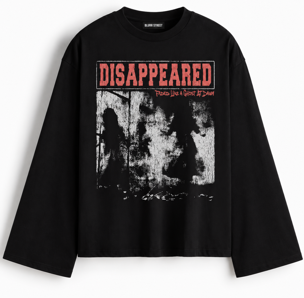Disappeared Black Full Sleeve Boxy Fit T-Shirt