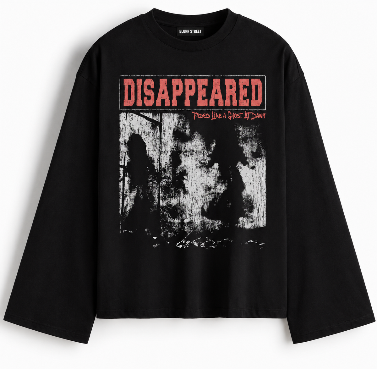 Disappeared Black Full Sleeve Boxy Fit T-Shirt