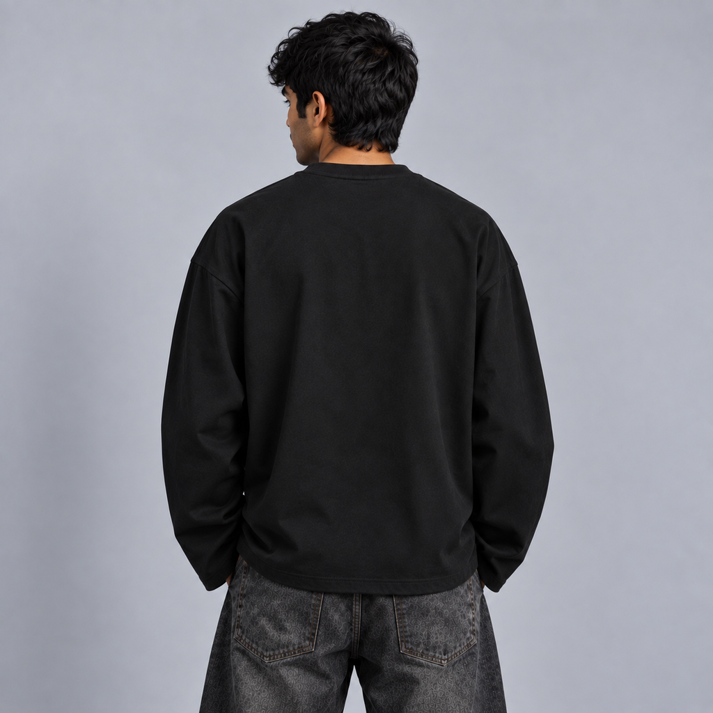 Disappeared Black Full Sleeve Boxy Fit T-Shirt