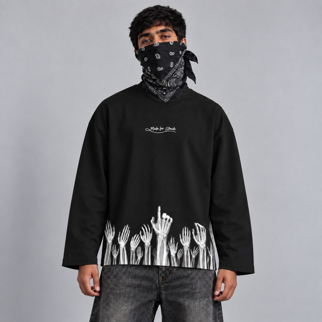 Made for Streets Black Full Sleeve Boxy Fit T-Shirt