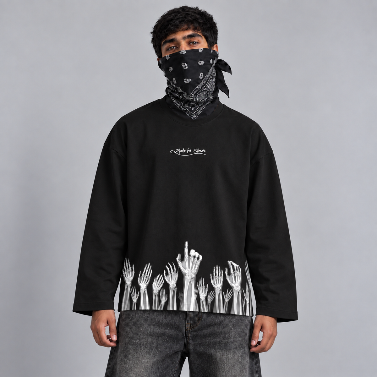 Made for Streets Black Full Sleeve Boxy Fit T-Shirt