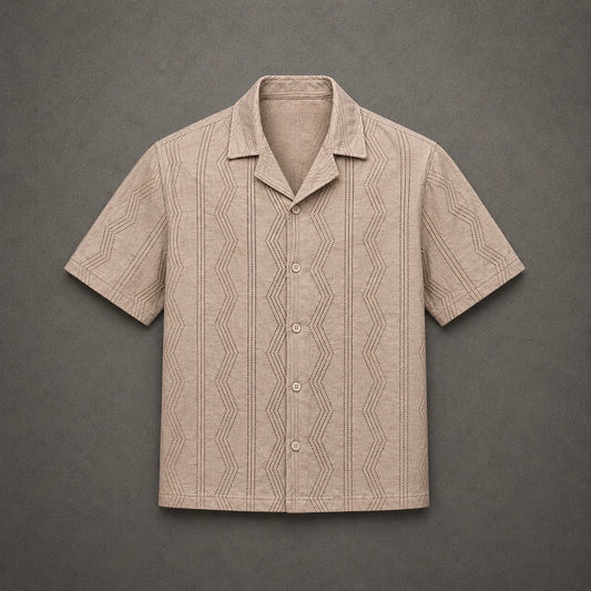 Midnight Wave Textured Cuban Collar Shirt