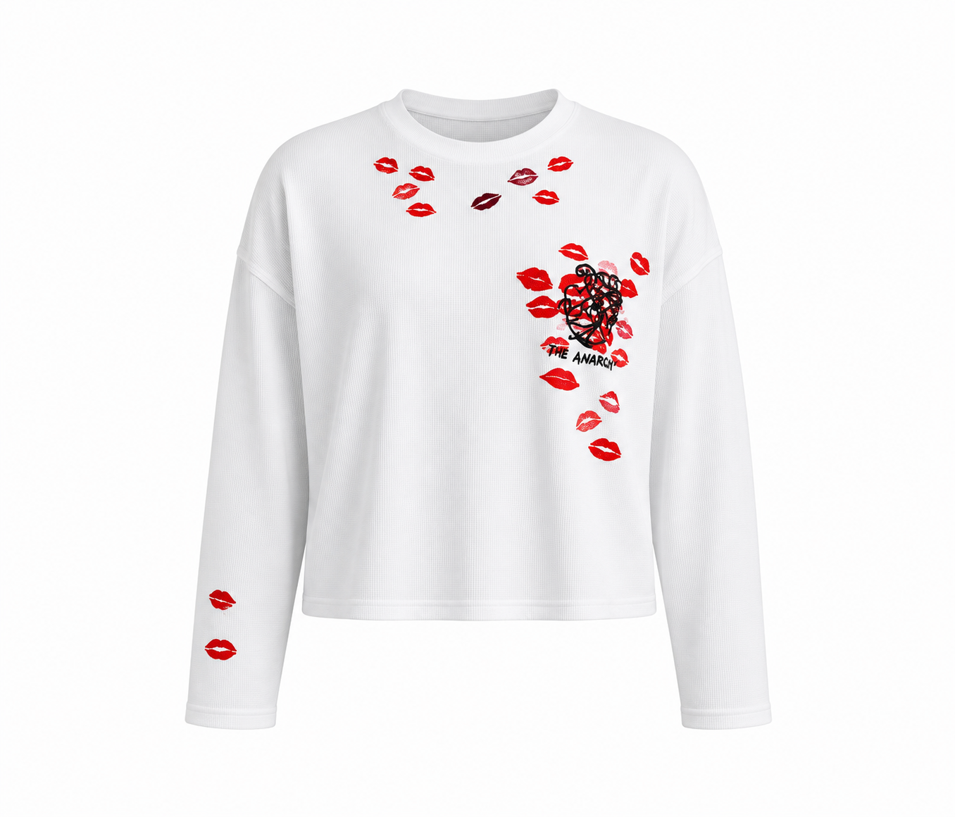 Blurr Street Kiss Mark Waffle Knit Unisex Full Sleeve TShirt – White