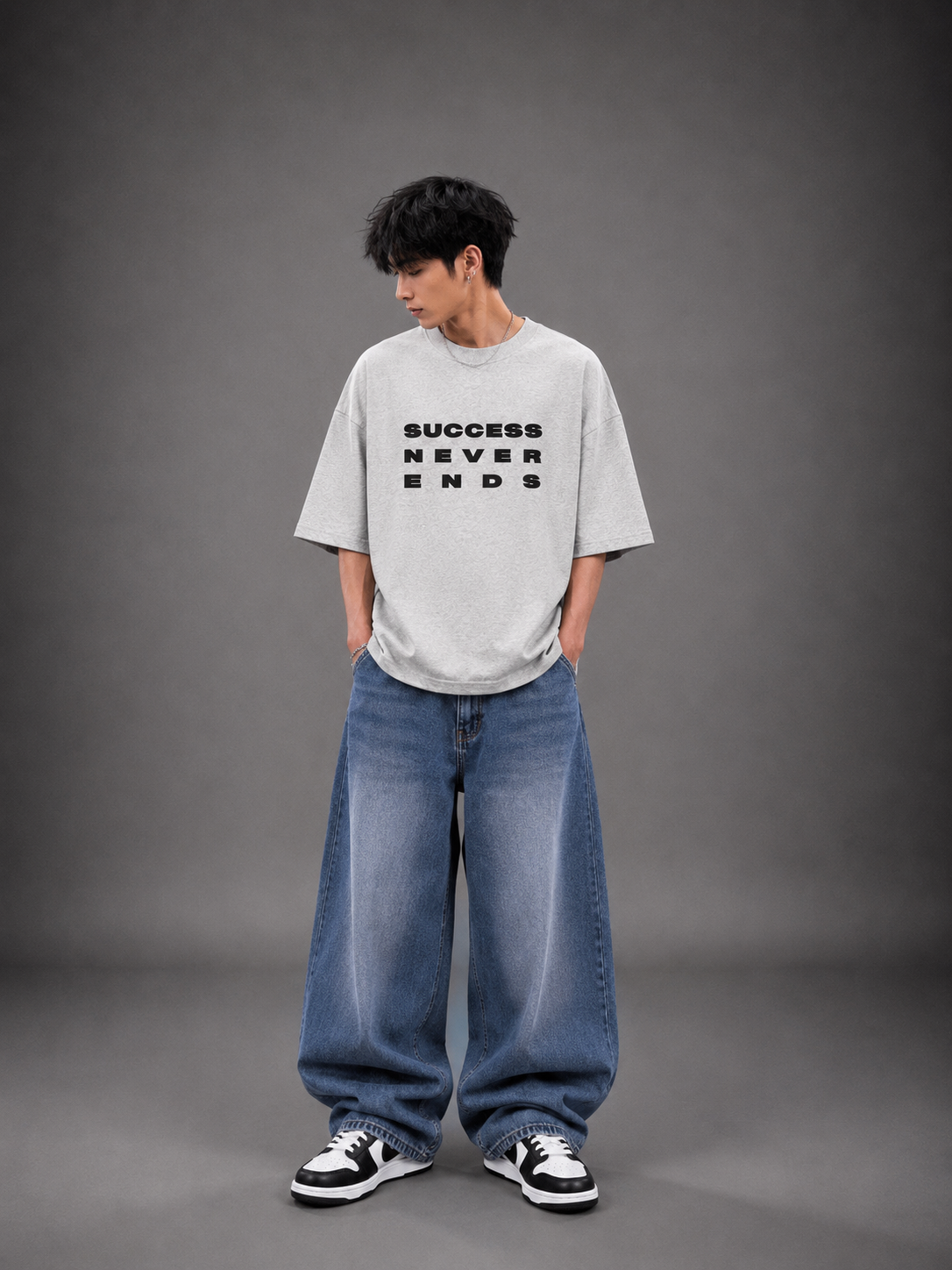 Success Never Ends Oversized Graphic T-Shirt – Grey