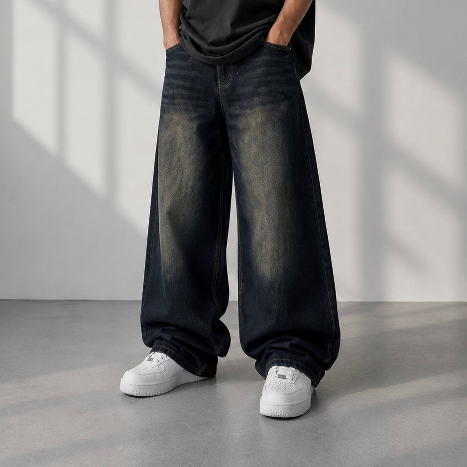 Men’s Vintage Washed Ultra Baggy Wide-Leg Jeans