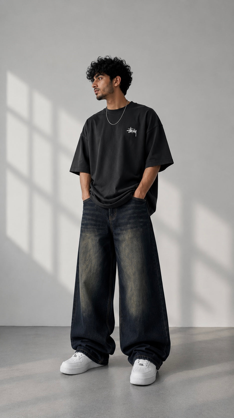 Men’s Vintage Washed Ultra Baggy Wide-Leg Jeans