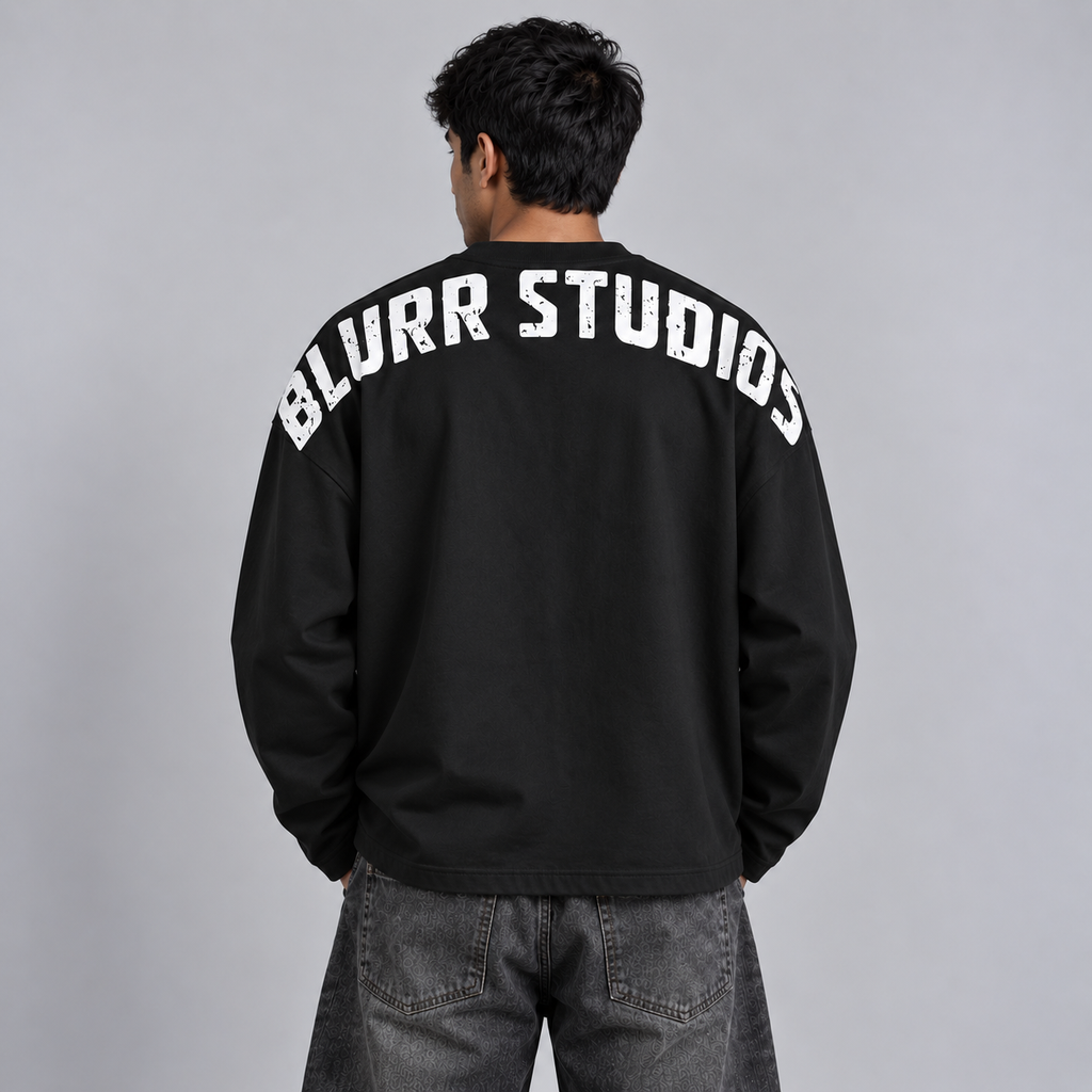 BLURR STUDIOS Black Full Sleeve Boxy Fit T-Shirt