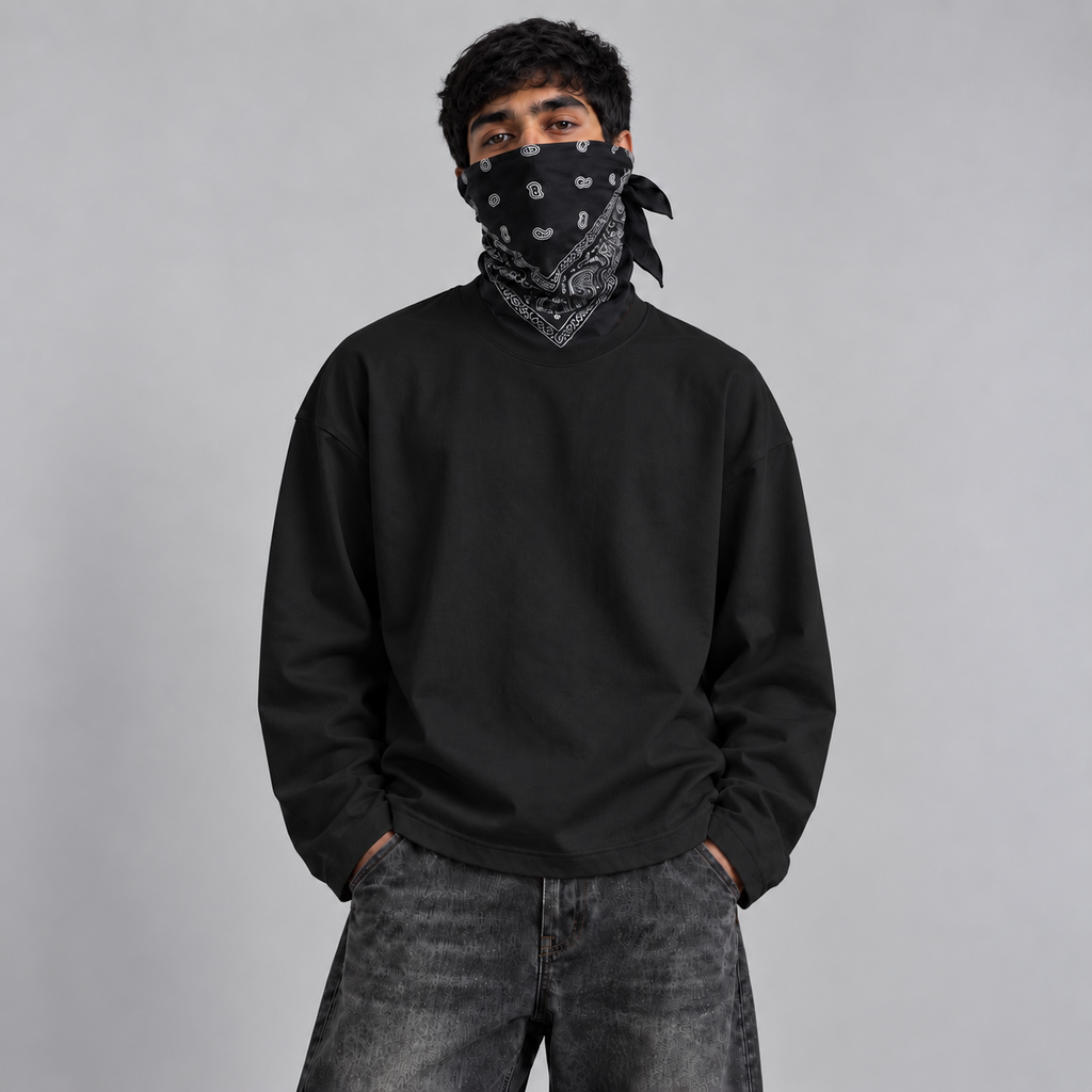 BLURR STUDIOS Black Full Sleeve Boxy Fit T-Shirt