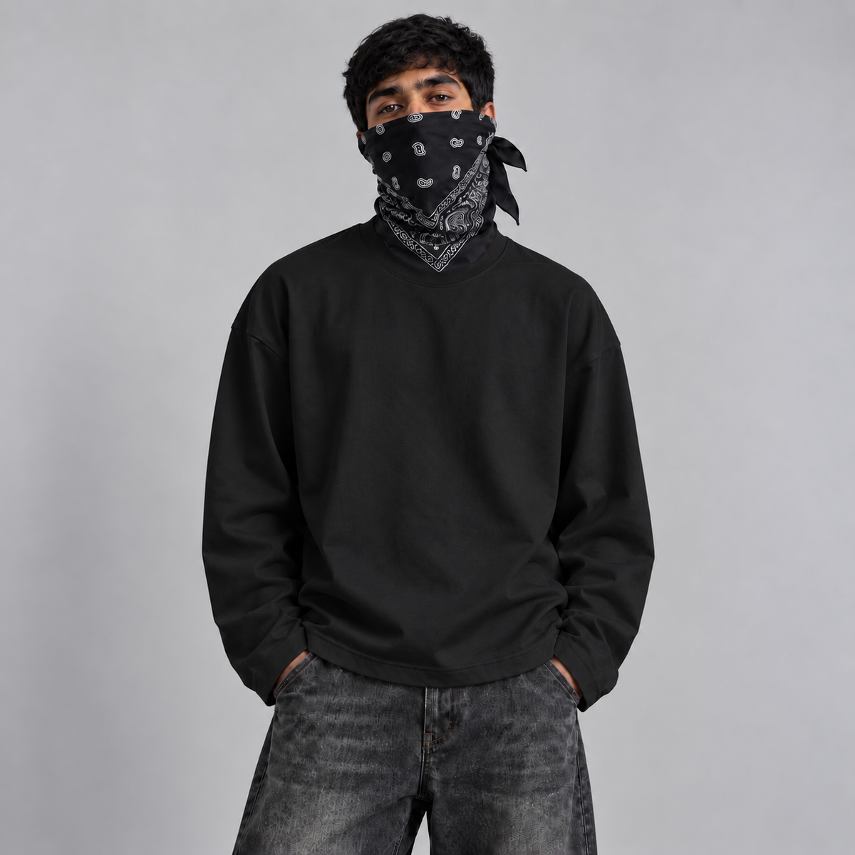 BLURR STUDIOS Black Full Sleeve Boxy Fit T-Shirt