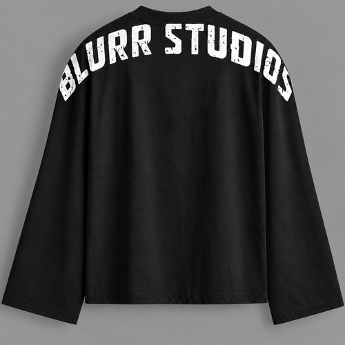 BLURR STUDIOS Black Full Sleeve Boxy Fit T-Shirt — tonal studio backdrop