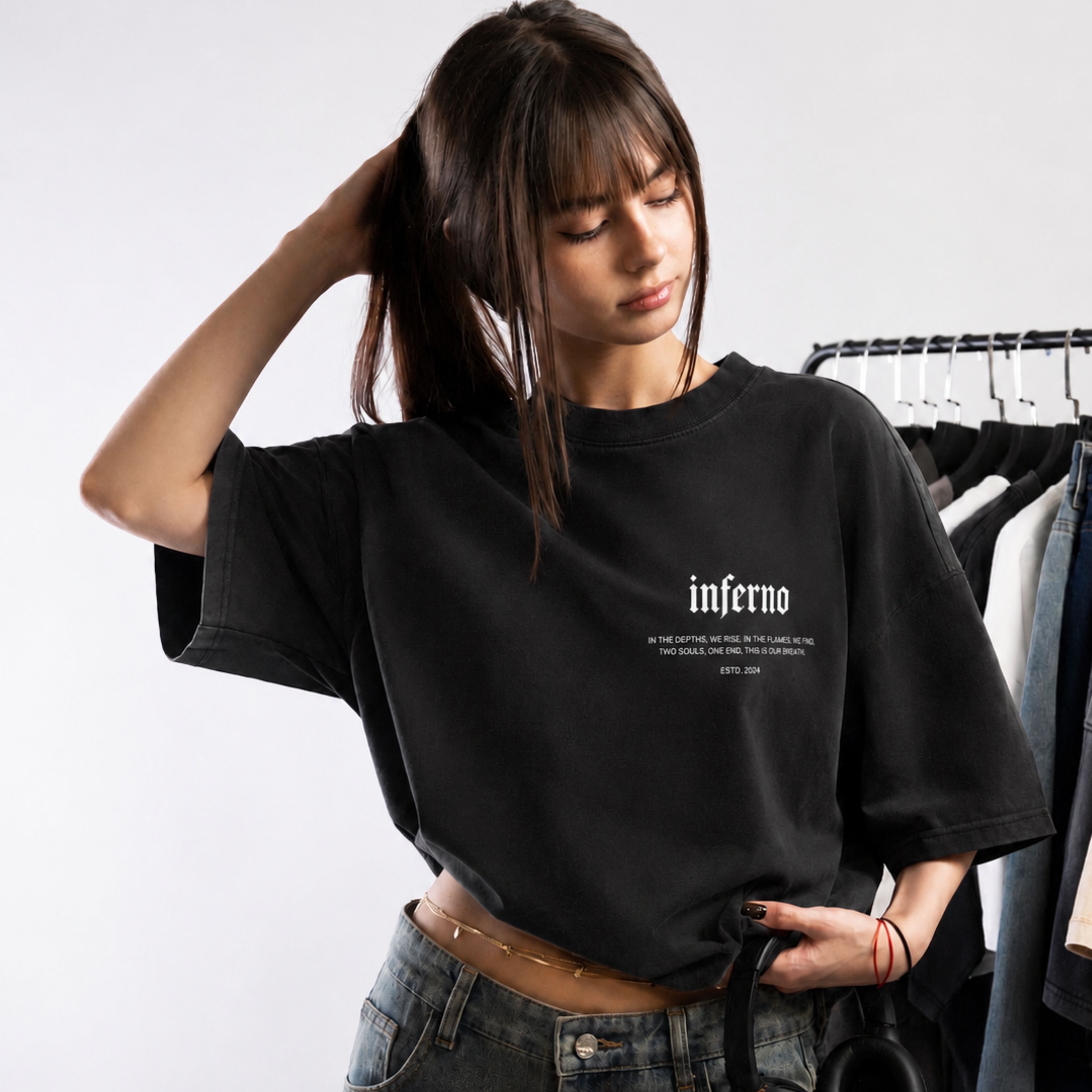 Inferno Angel Oversized Black Graphic T-Shirt