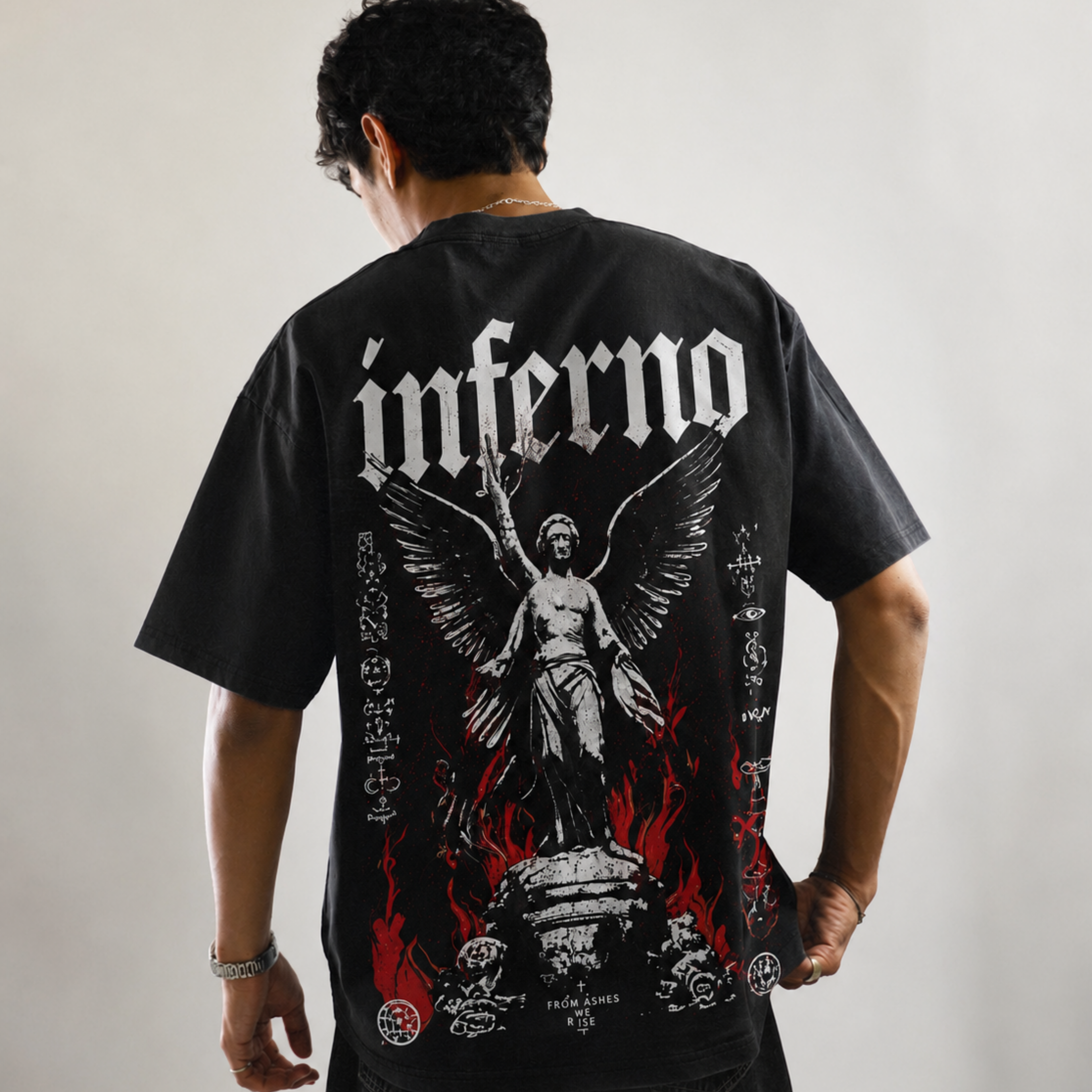 Inferno Angel Oversized Black Graphic T-Shirt