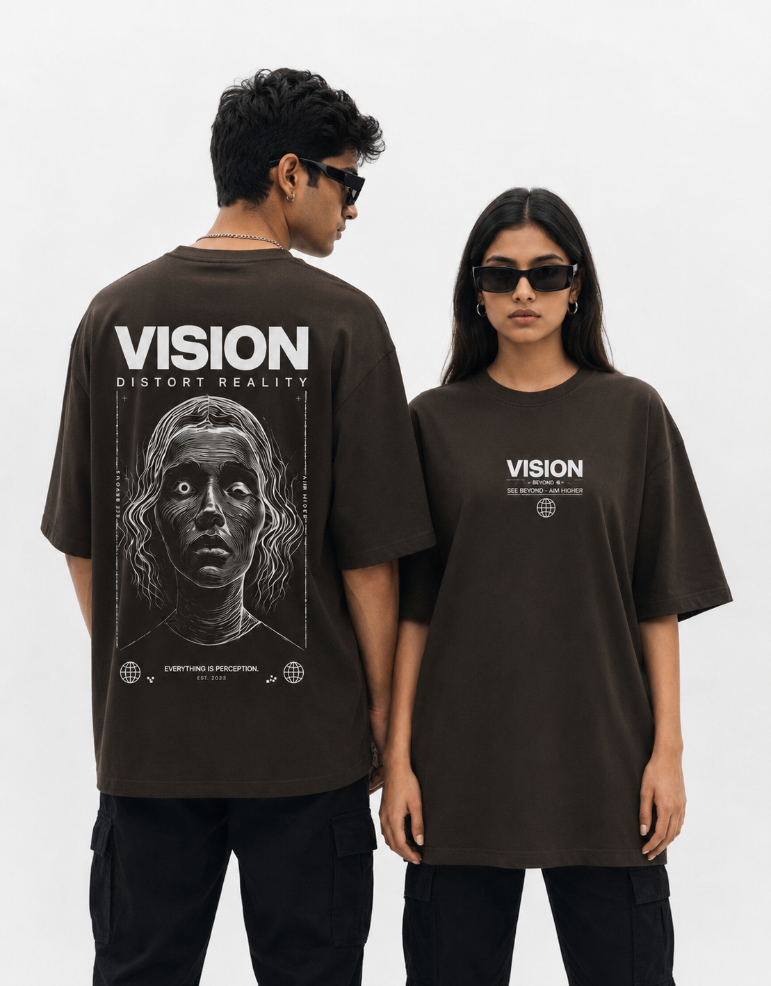 Vision – Distort Reality Oversized Coffee Brown T-Shirt
