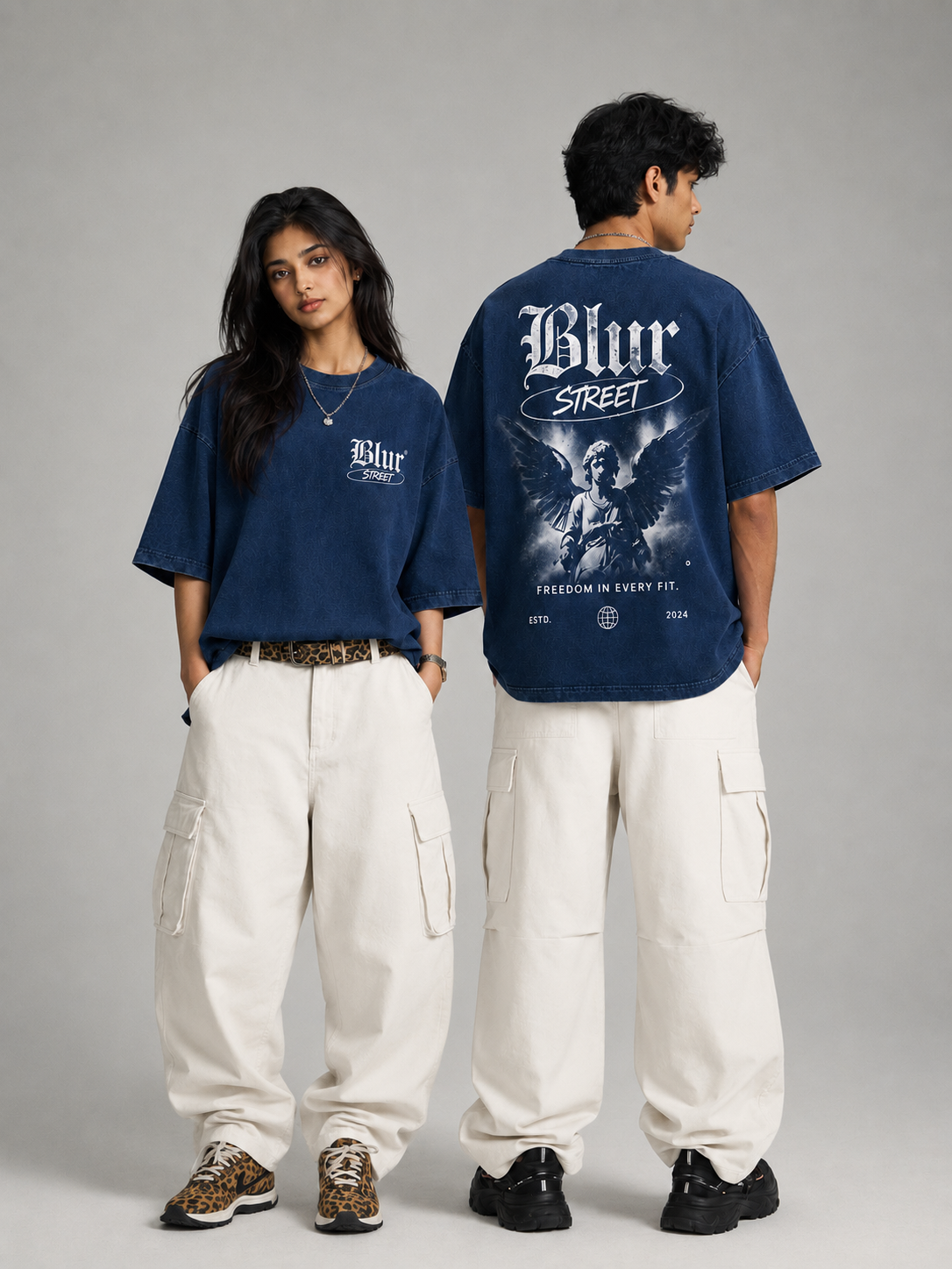 Blurr Street Angel Oversized Acid Wash Blue T-Shirt